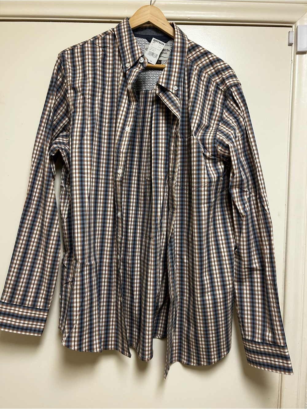 Men's Long-Sleeve Checked Button-Down Shirt in Blue & Tan